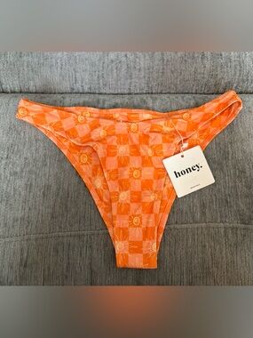 honey. Orange Sun Plaid High-Cut Bikini Bottom
